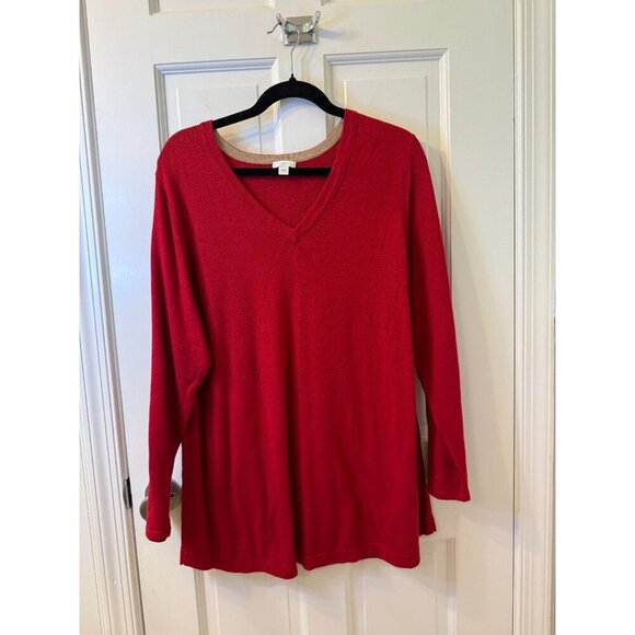 J Jill Women's Red V-Neck Cotton Blend Pullover Sweater Size XL - Picture 1 of 7